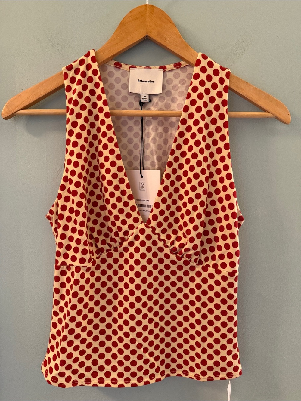 Reformation Red Polka Dot V-Neck Camisole on Cream